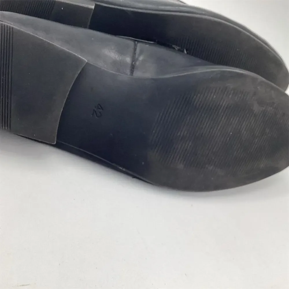 H&M Unisex Black Leather‎ Loafers Gold Accent Size 42